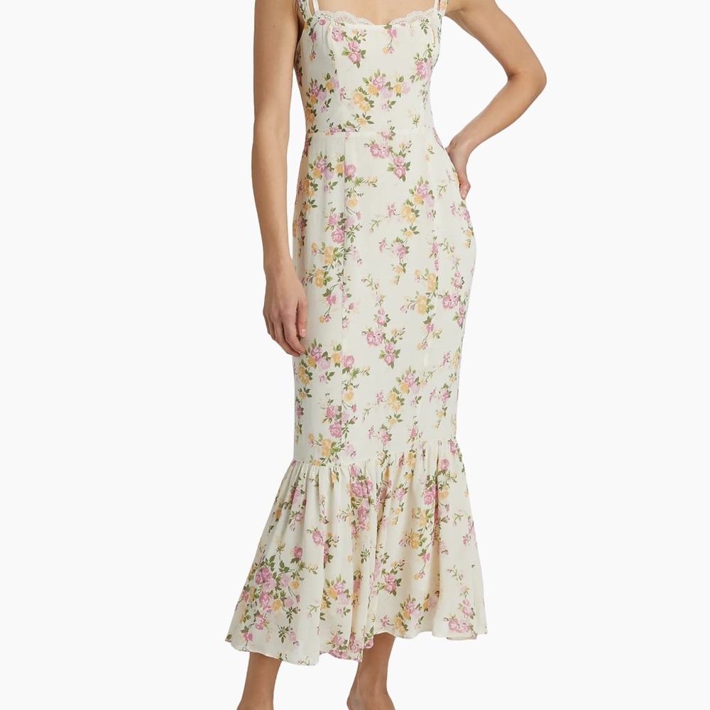 Reformation Cream Floral Midi Dress